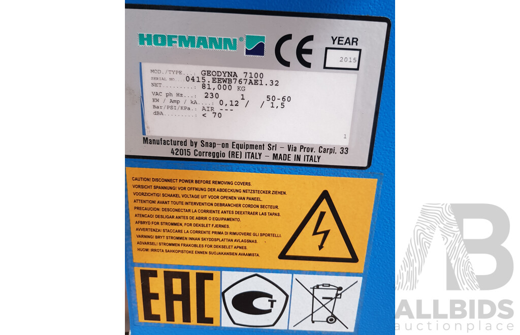 Hoffman Geodyna 7100 Wheel Balancer with Digital Display