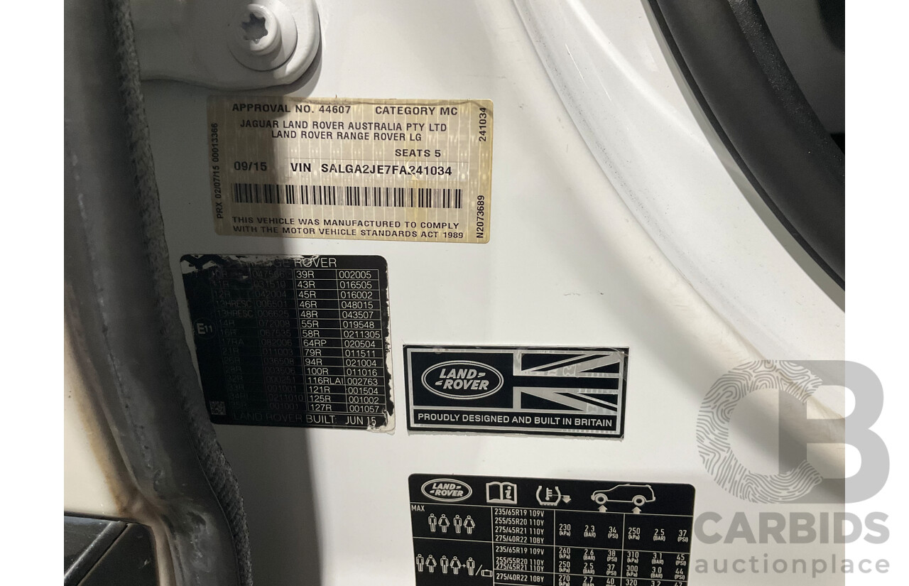 9/2015 Land Rover Range Rover Vogue SDV8 LG MY15.5 4d Wagon White Turbo Diesel V8 4.4L