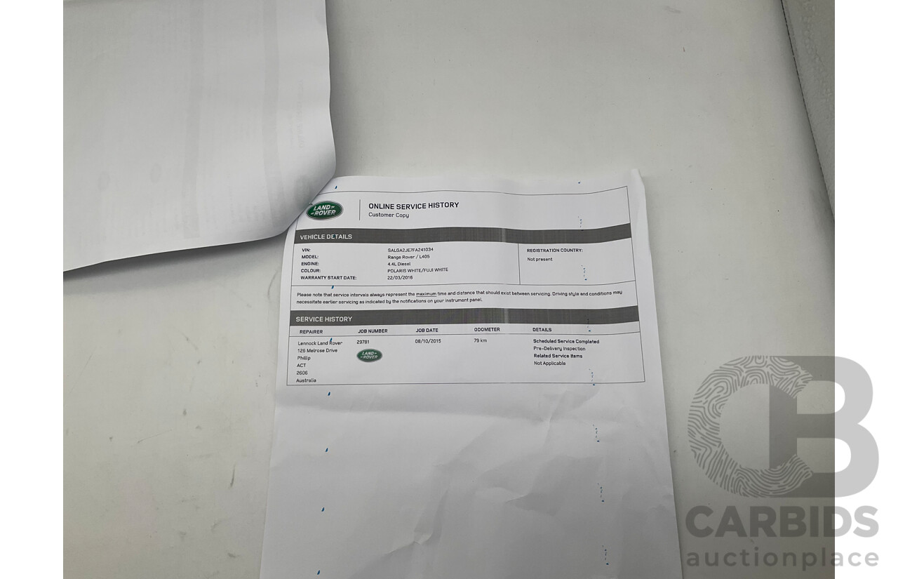9/2015 Land Rover Range Rover Vogue SDV8 LG MY15.5 4d Wagon White Turbo Diesel V8 4.4L
