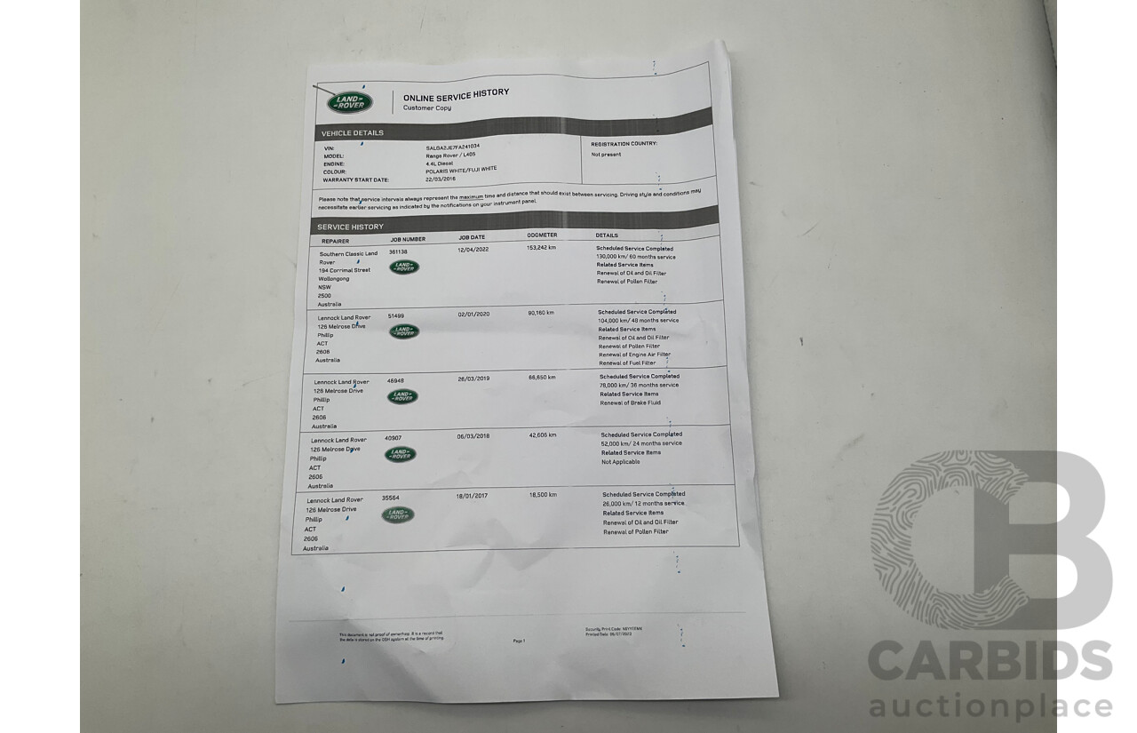 9/2015 Land Rover Range Rover Vogue SDV8 LG MY15.5 4d Wagon White Turbo Diesel V8 4.4L