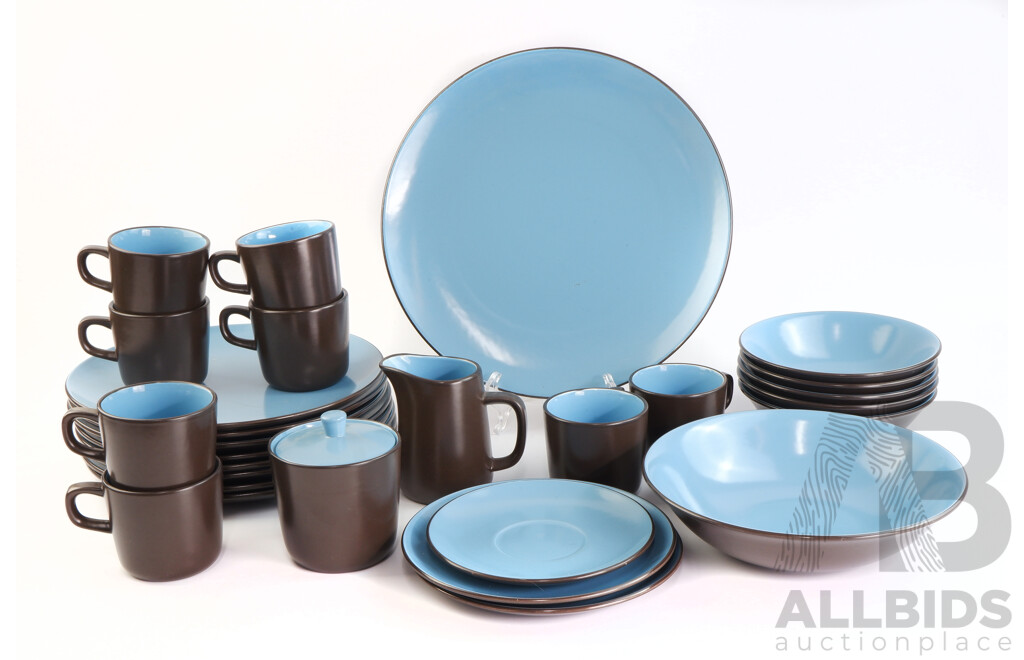 Retro 27 Piece Mikasa Terra Stone Dinner Set in Pacific Blue