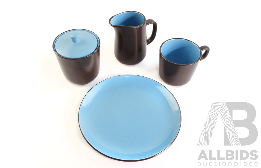Retro 27 Piece Mikasa Terra Stone Dinner Set in Pacific Blue