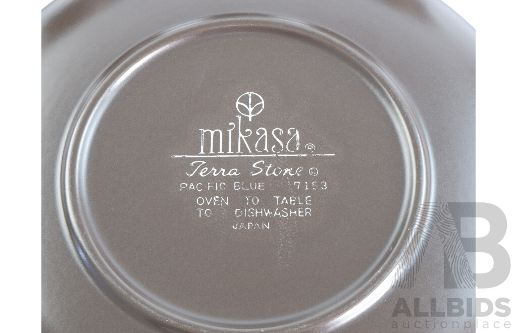 Retro 27 Piece Mikasa Terra Stone Dinner Set in Pacific Blue