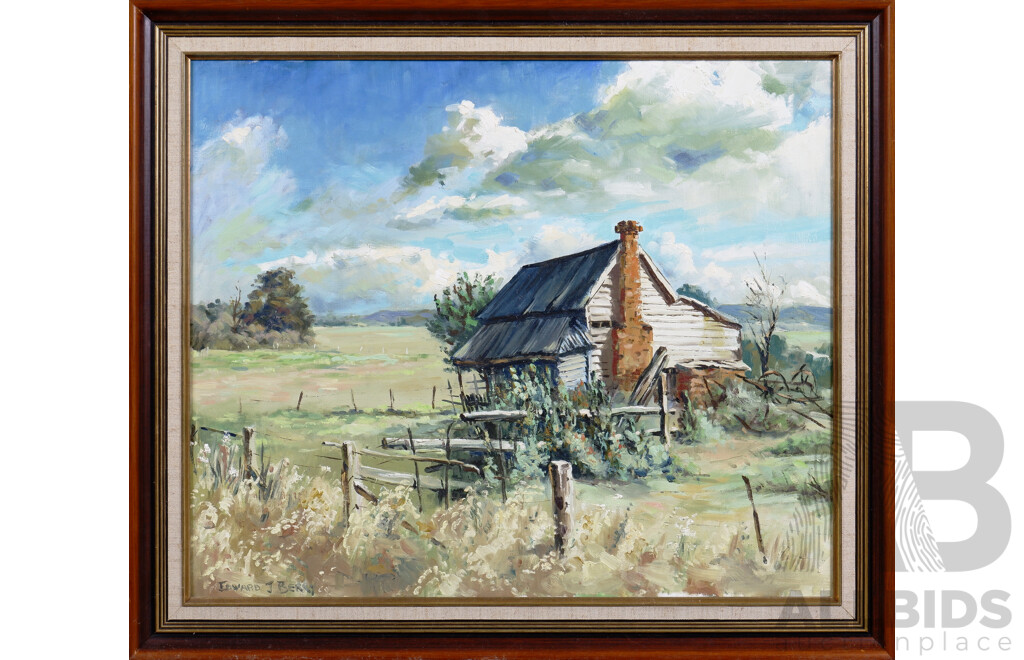 Edward J. Berry (Born 1936), Landscape with Cottage, Oil on Canvas on Board