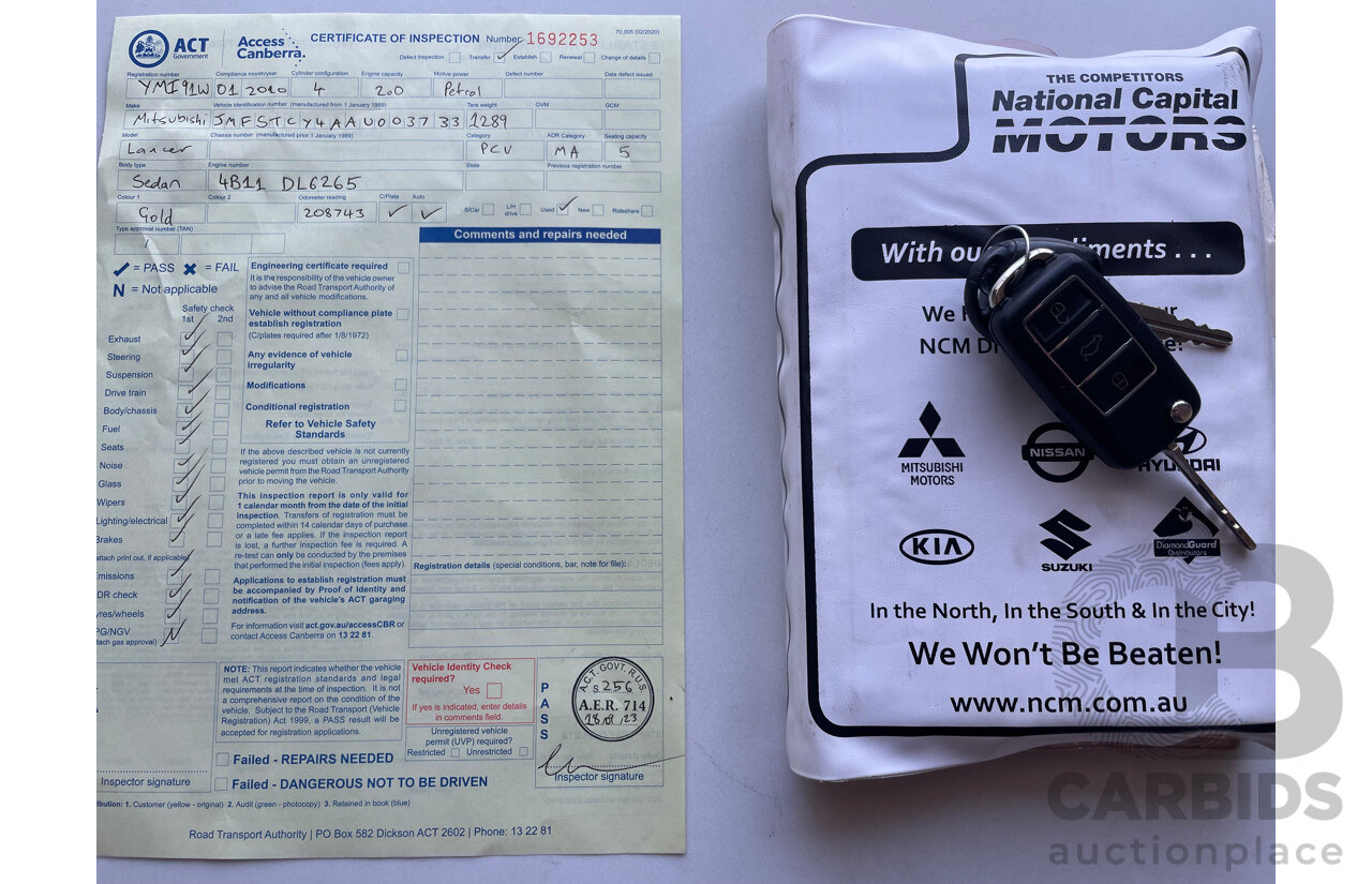 1/2010 Mitsubishi Lancer ES CJ MY10 4d Sedan Gold 2.0L