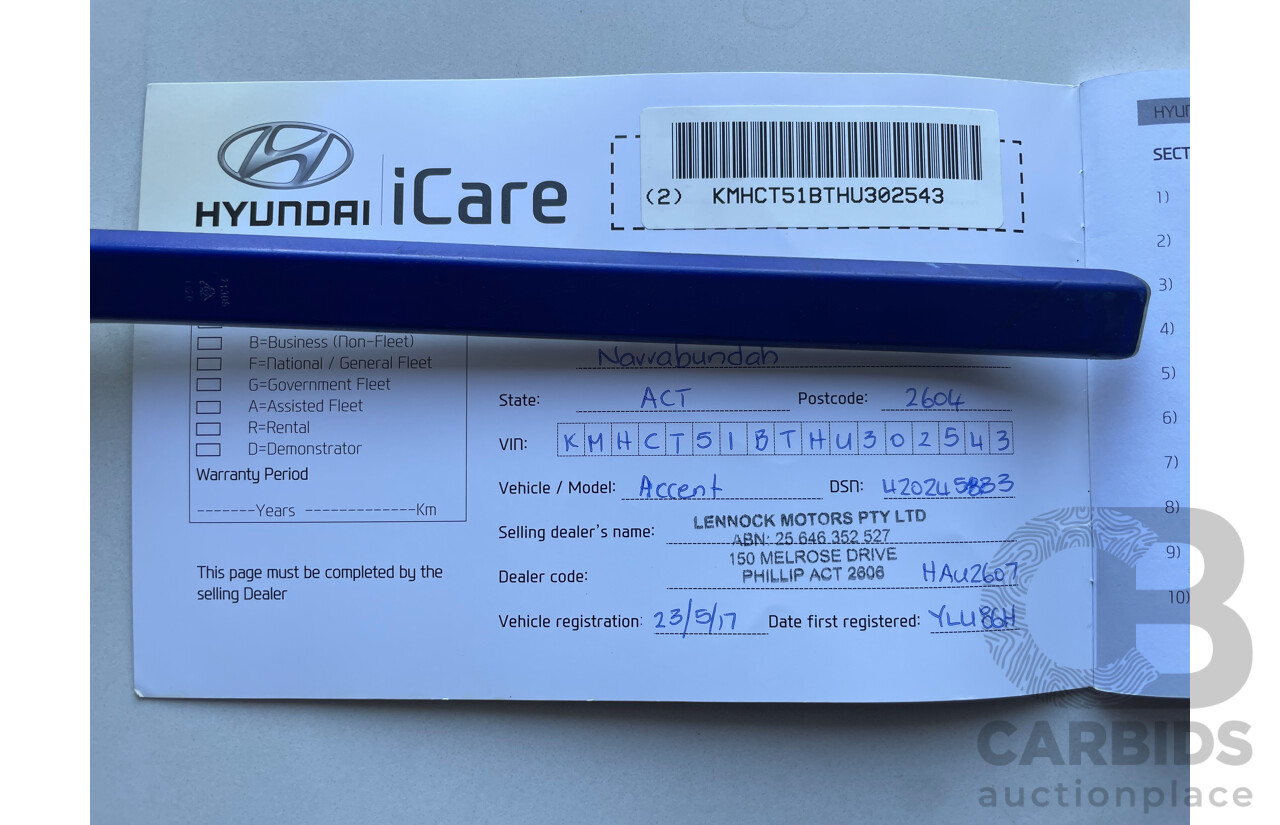 10/2016 Hyundai Accent Active RB 5d Hatchback White 1.6L