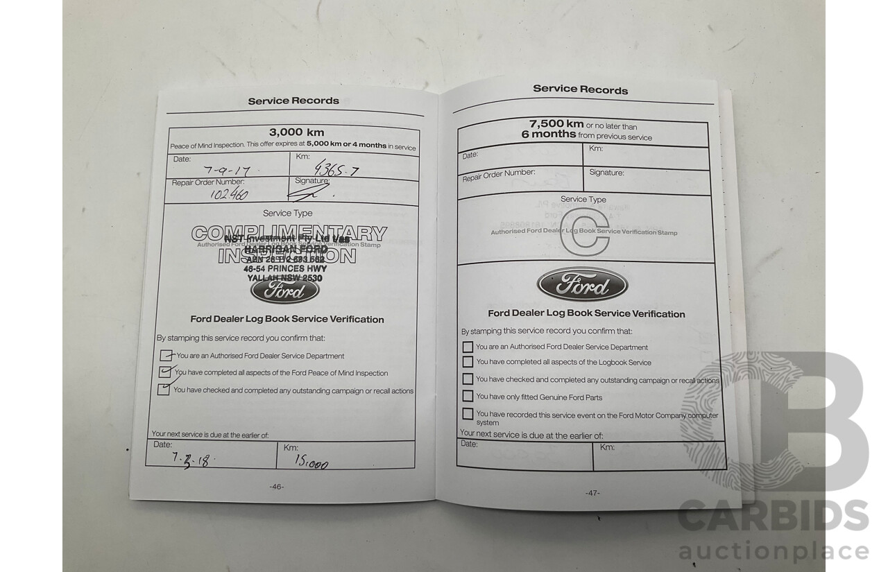 7/2017 Ford Everest Trend UA (4x4) 4d Wagon White Turbo Diesel 3.2L - 7 Seater