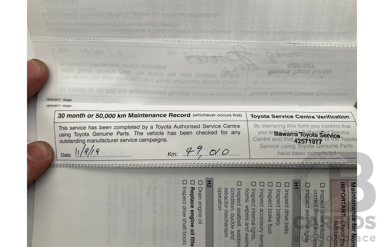 7/2017 Toyota Kluger Grande (4x4) GSU55R 4d Wagon Crystal Pearl White V6 3.5L