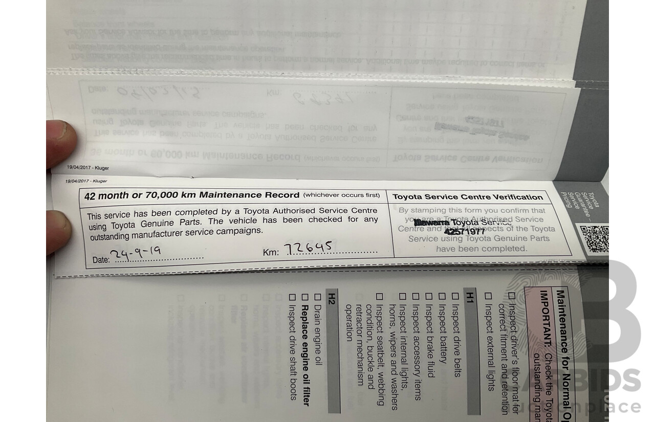 7/2017 Toyota Kluger Grande (4x4) GSU55R 4d Wagon Crystal Pearl White V6 3.5L