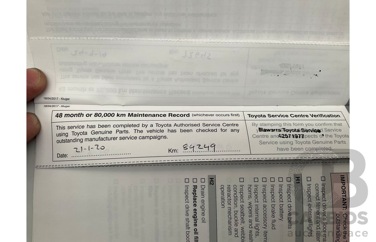 7/2017 Toyota Kluger Grande (4x4) GSU55R 4d Wagon Crystal Pearl White V6 3.5L