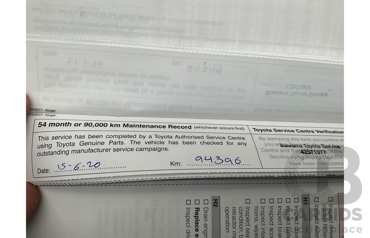 7/2017 Toyota Kluger Grande (4x4) GSU55R 4d Wagon Crystal Pearl White V6 3.5L