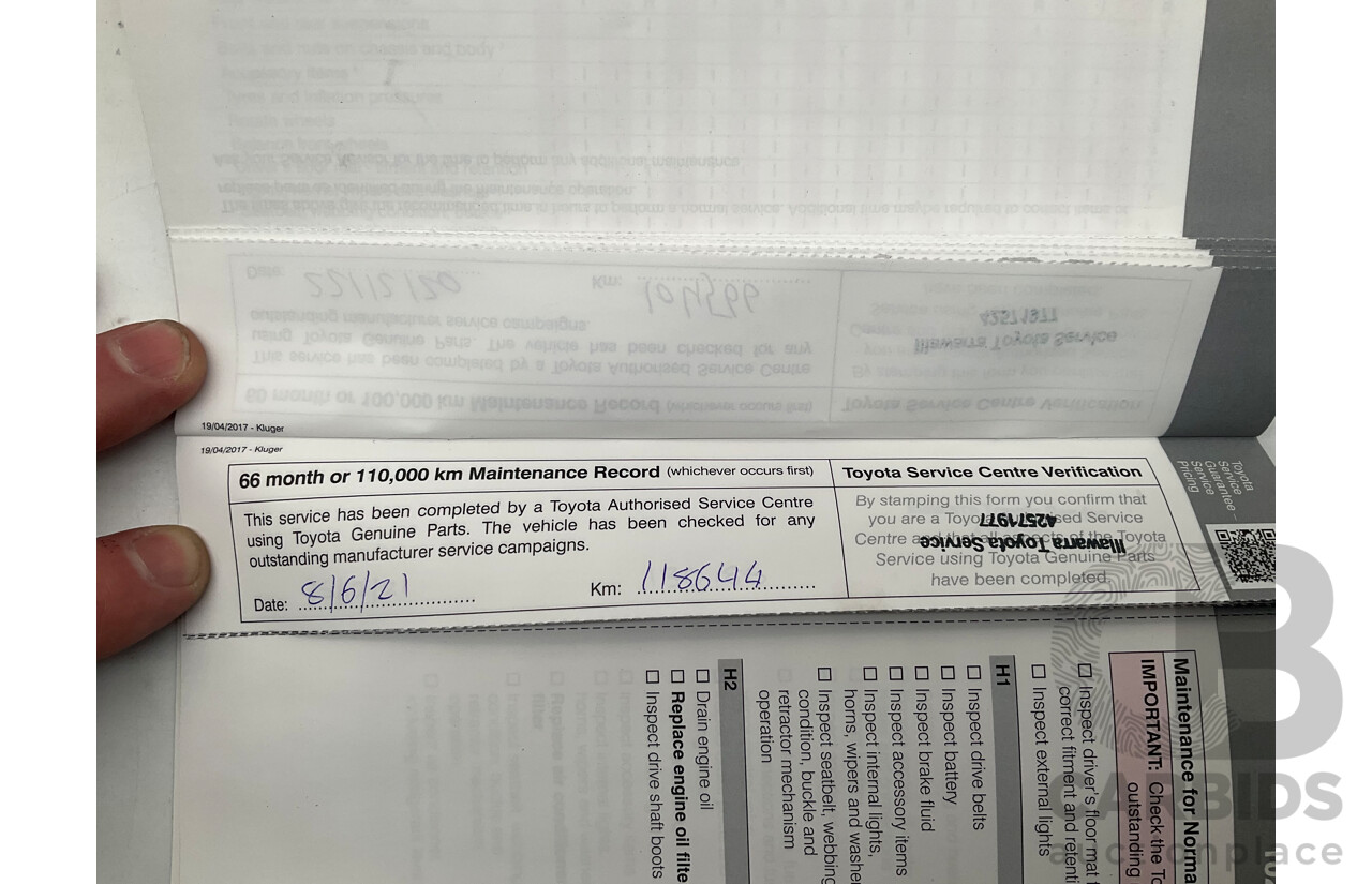 7/2017 Toyota Kluger Grande (4x4) GSU55R 4d Wagon Crystal Pearl White V6 3.5L