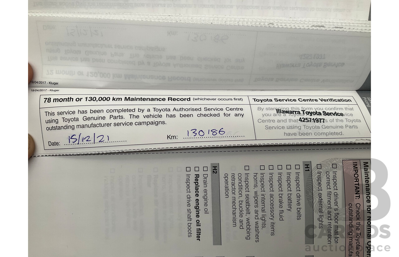 7/2017 Toyota Kluger Grande (4x4) GSU55R 4d Wagon Crystal Pearl White V6 3.5L