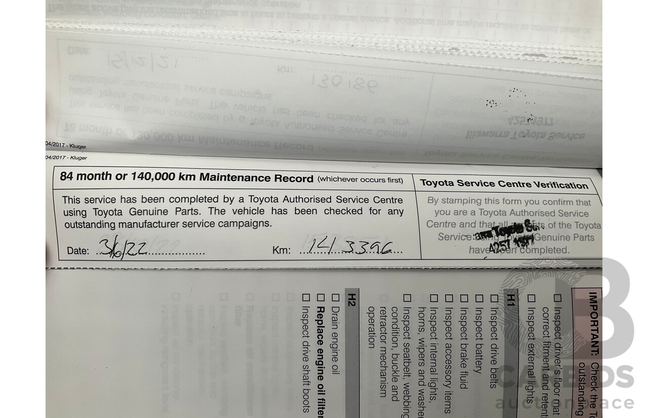 7/2017 Toyota Kluger Grande (4x4) GSU55R 4d Wagon Crystal Pearl White V6 3.5L