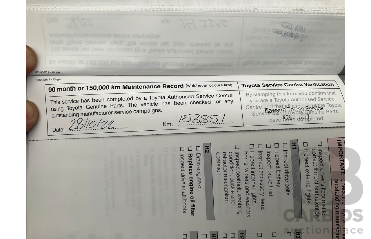 7/2017 Toyota Kluger Grande (4x4) GSU55R 4d Wagon Crystal Pearl White V6 3.5L