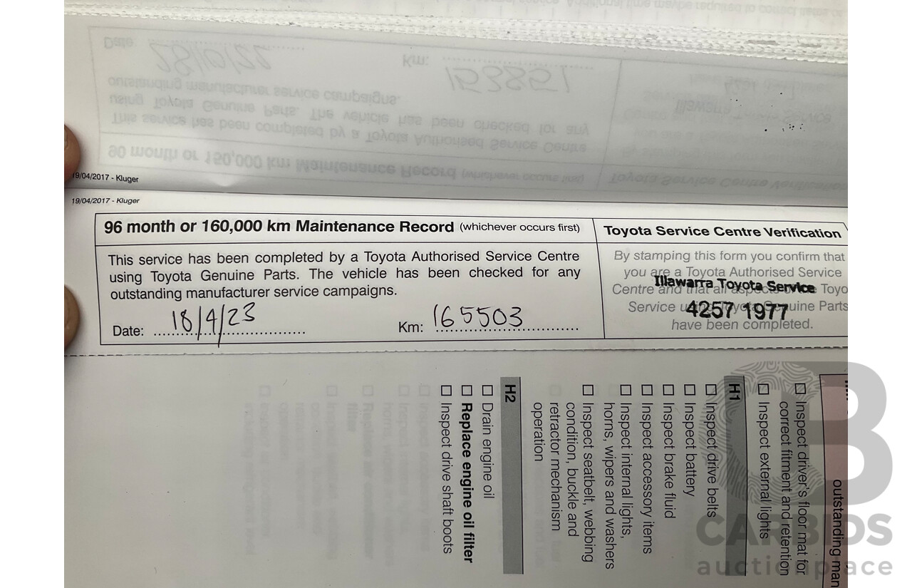 7/2017 Toyota Kluger Grande (4x4) GSU55R 4d Wagon Crystal Pearl White V6 3.5L