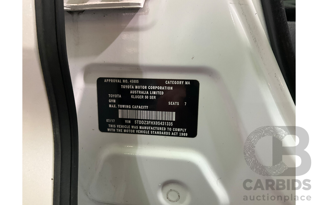7/2017 Toyota Kluger Grande (4x4) GSU55R 4d Wagon Crystal Pearl White V6 3.5L