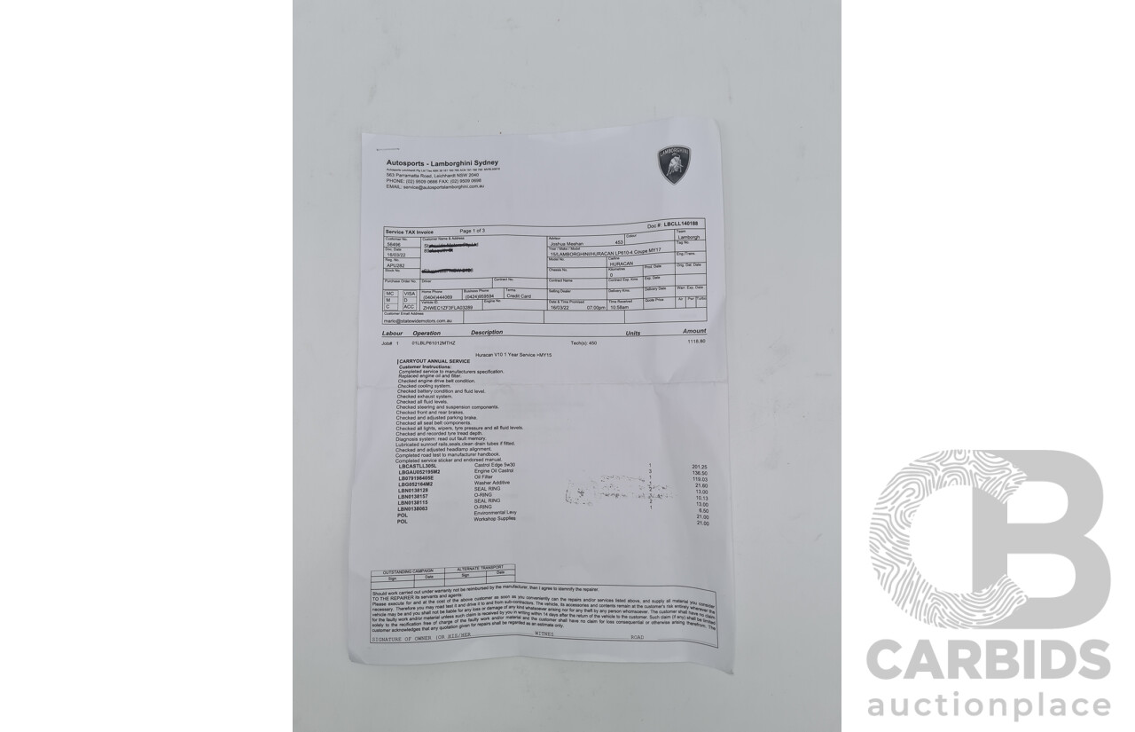 9/2015 Lamborghini Huracan LP 610-4 (AWD) 724 2d Coupe Grigio Nimbus Silver Metallic V10 5.2L