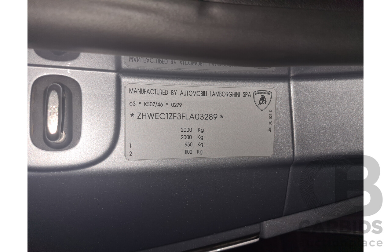 9/2015 Lamborghini Huracan LP 610-4 (AWD) 724 2d Coupe Grigio Nimbus Silver Metallic V10 5.2L