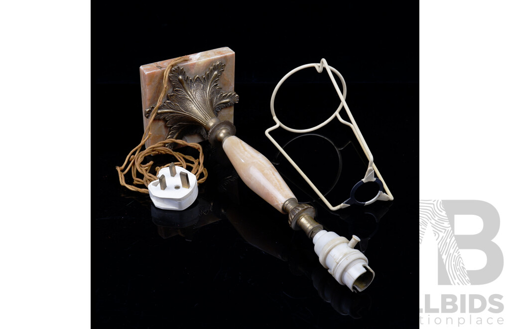 Vintage Table Lamp with Brass Fittings, Marble Base & Column