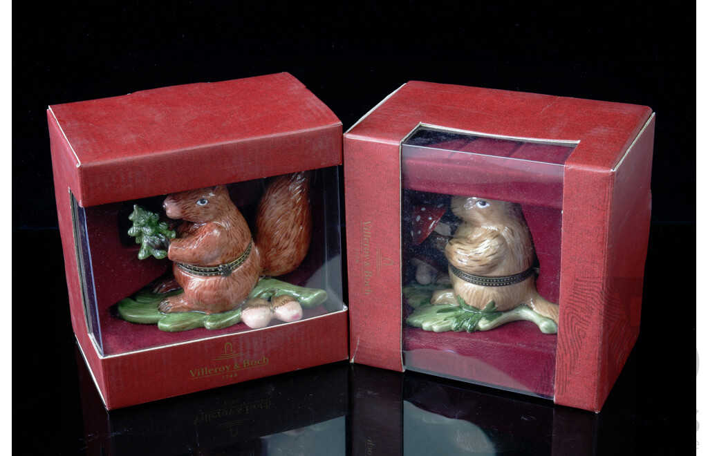 Collection Two Villeroy & Boch Porcelain Squirrel Christmas Tree Ornaments in Original Boxes