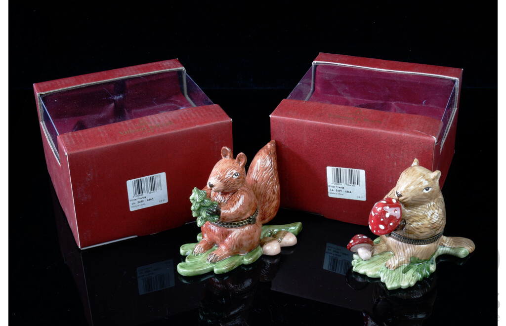 Collection Two Villeroy & Boch Porcelain Squirrel Christmas Tree Ornaments in Original Boxes