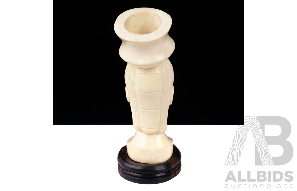 Vintage Hand Carved Solid Ivory African Male Bust Attached to Wooden Stand