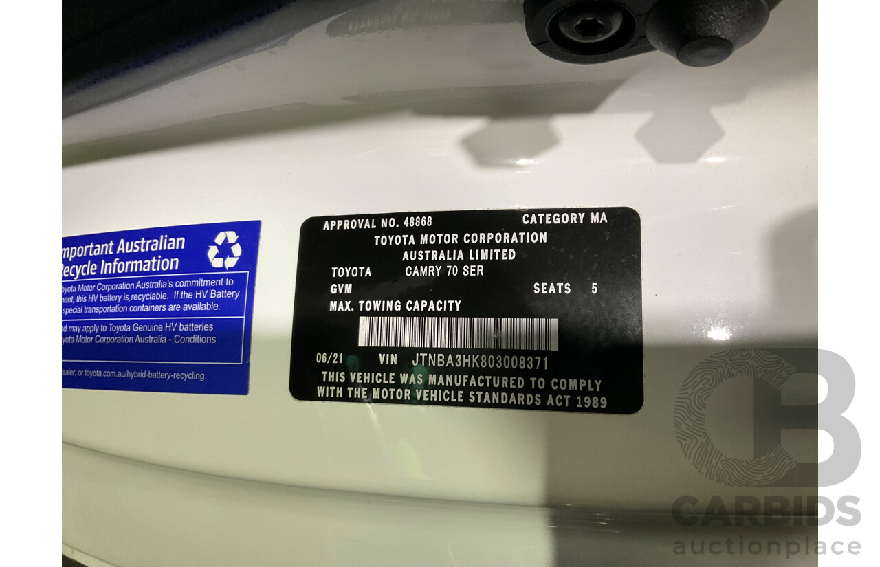 06/2021 Toyota Camry Ascent Hybrid MY21 AXVH70R 4d Sedan White 2.5L Hybrid