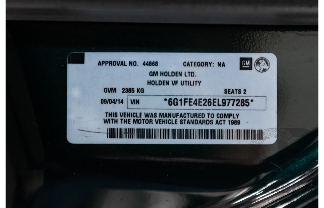 4/2014 Holden Commodore SS-V VF Utility Regal Peacock Metallic Green V8 6.0L