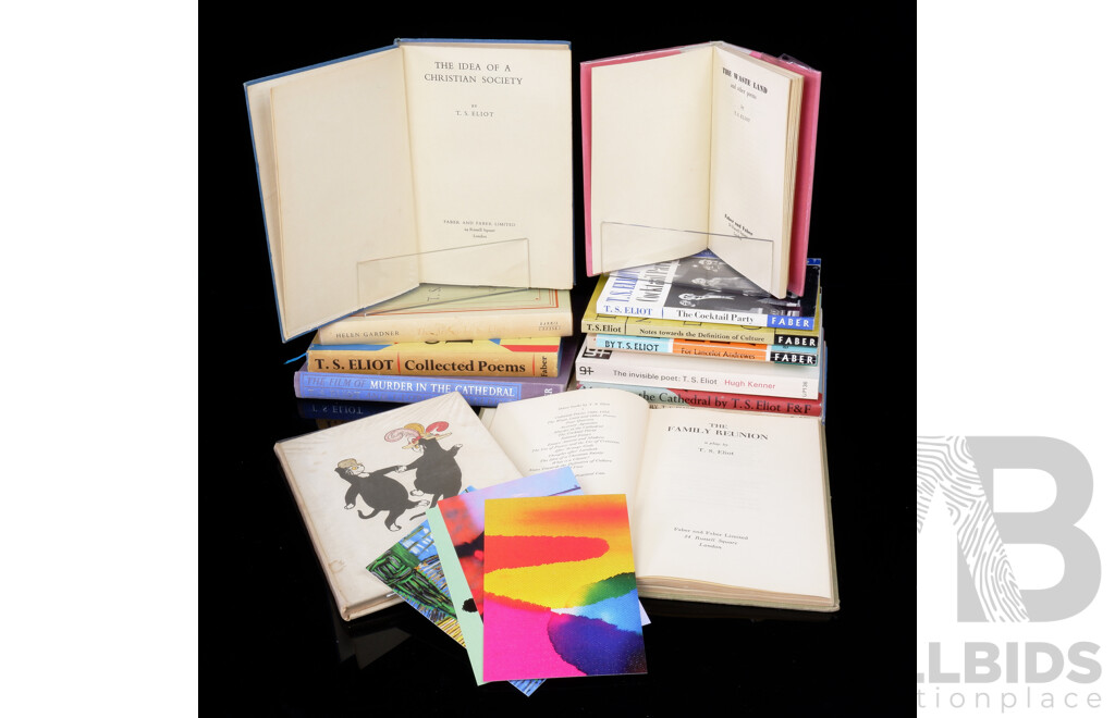 Collection 14 Book by or About T S Eliot Including Firta Editions of the Waste Land & Other Poems, the Family Reunion & the Idea of Christian Society