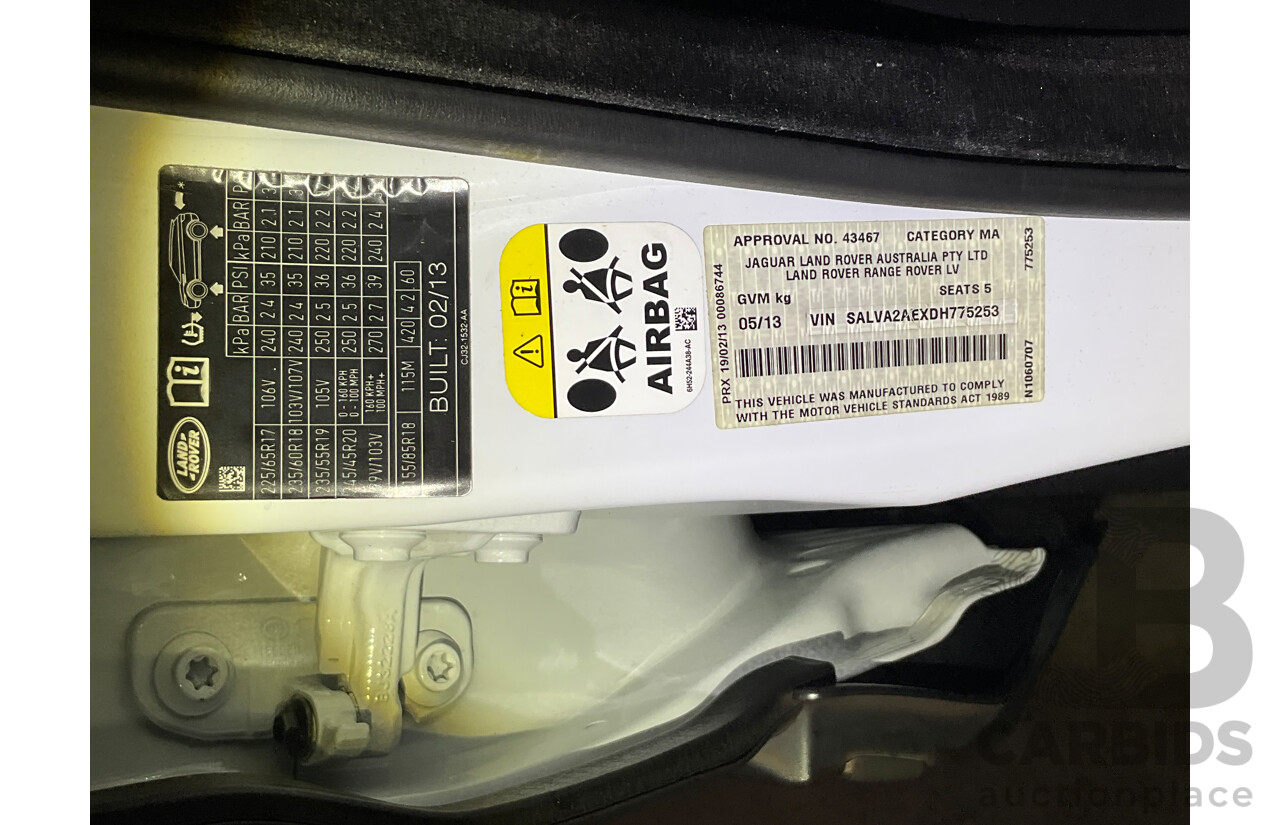 5/2013 Land Rover Range Rover Evoque SD4 PURE LV MY13 5d Wagon Fuji White Turbo Diesel 2.2L