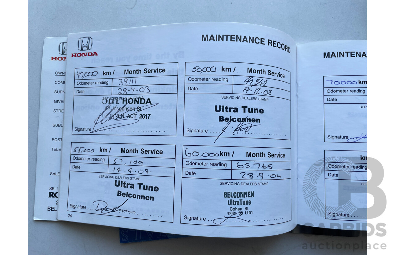 9/2001 Honda CRV (4x4)  4d Wagon Green 2.0L