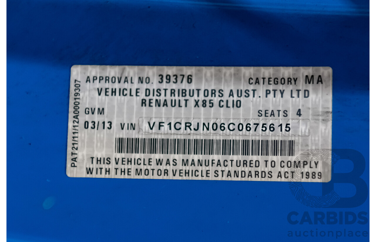 3/2013 Renault Sport Clio III Phase 2 200 CUP 2d Hatch Racing Blue 2.0L