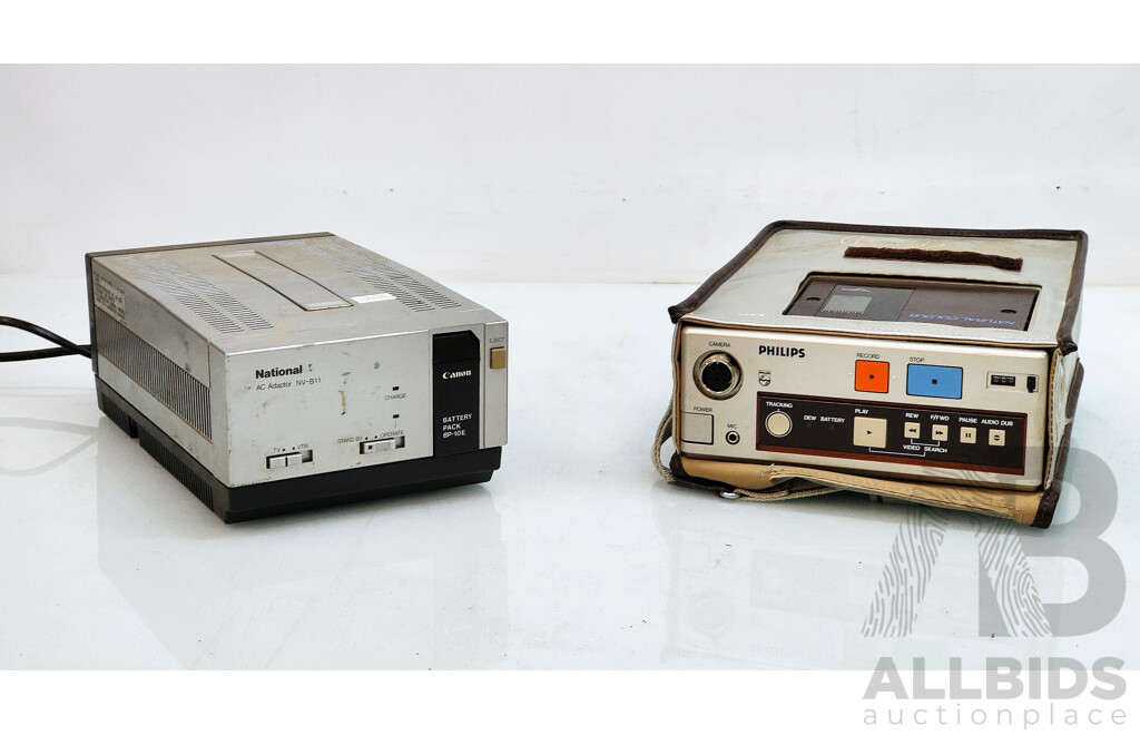 National Video Cassette Player and Philips Portable Cassette Player - Lot of 2