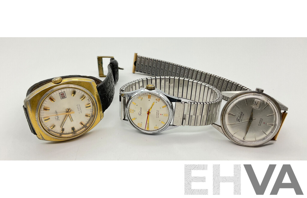Three Vintage Felicia Watches Including Deluxe, Twenty One and Seventeen Jewel, Incabloc, Swiss Made