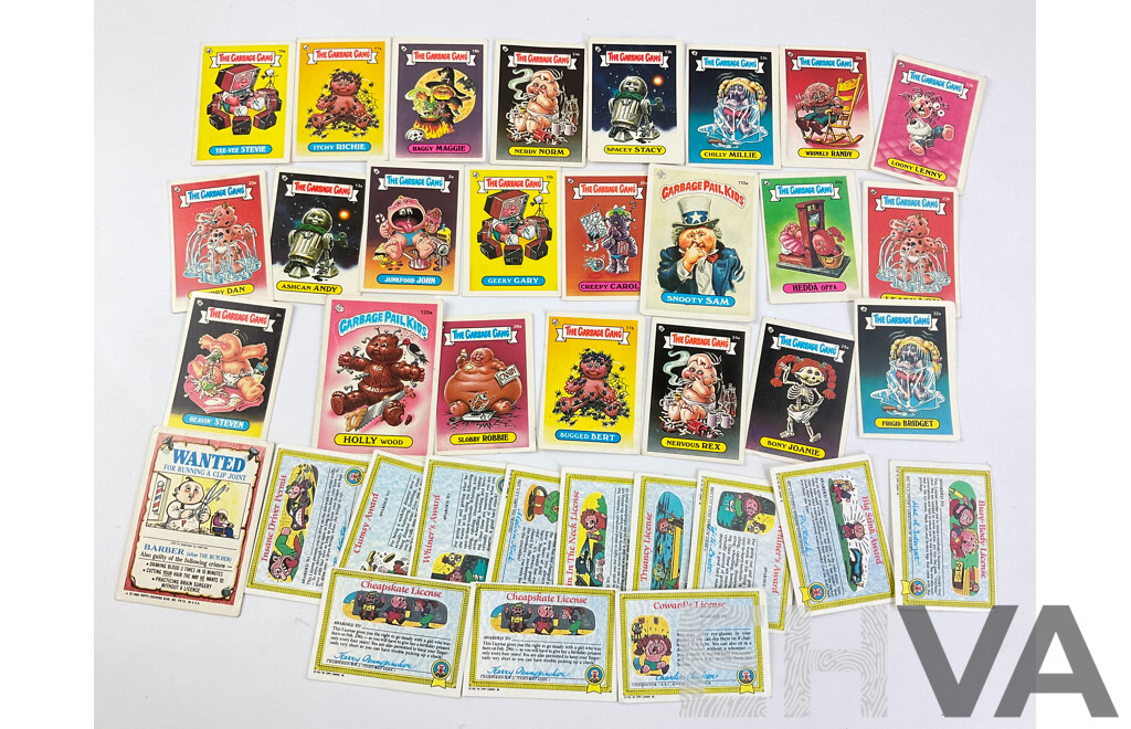 1980's Topps Garbage Pail Kids/Garbage Gang Collector Cards Including Slobby Robbe, Frigid Bridget, Loony Lenny, Heavin' Steven and More