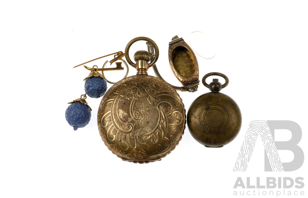 Vintage Gold Filled Empty 50mm Pocket Watch Casing, Peerless No. 411290 with Empty 35mm Pocket Casing and Hantil Watch Casing