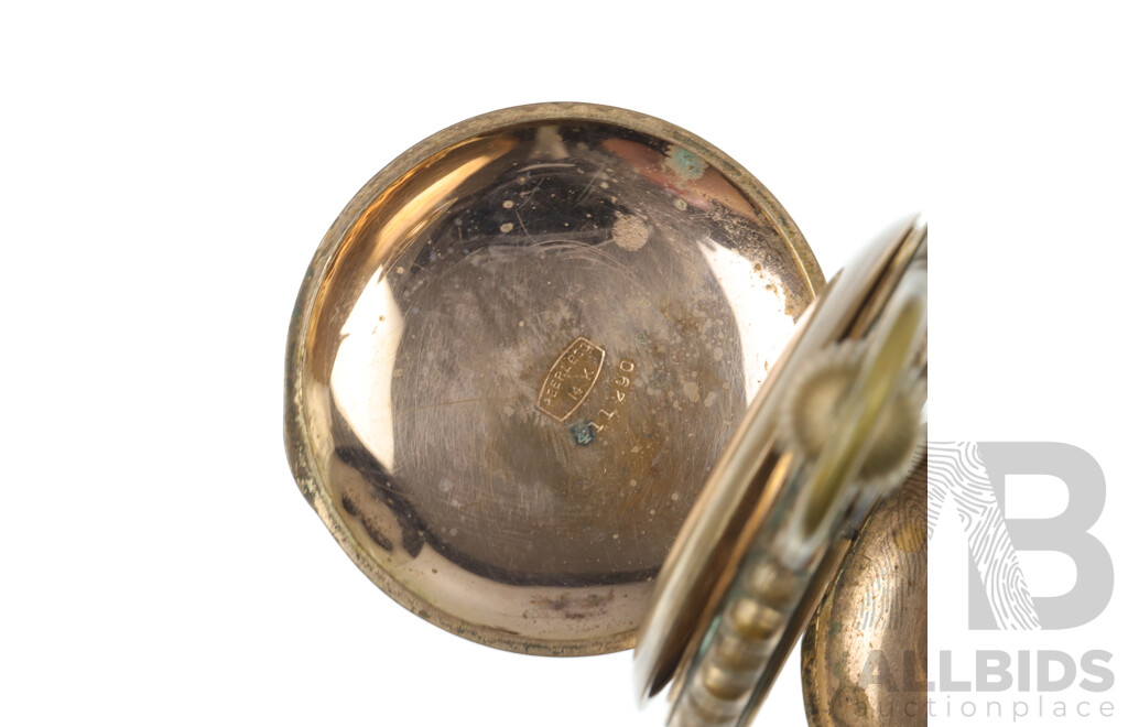 Vintage Gold Filled Empty 50mm Pocket Watch Casing, Peerless No. 411290 with Empty 35mm Pocket Casing and Hantil Watch Casing