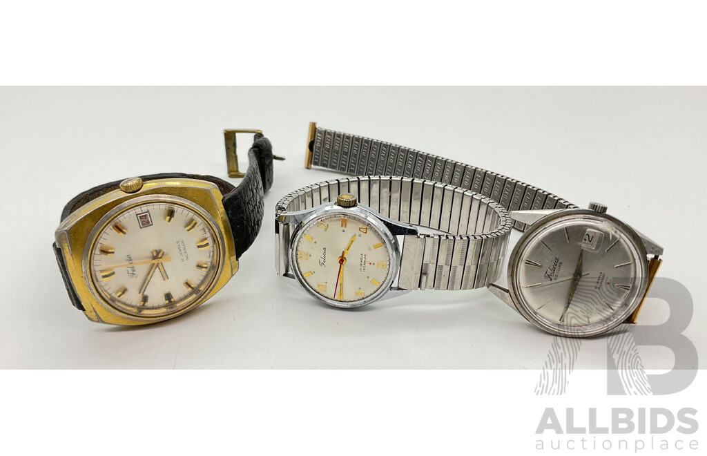 Three Vintage Felicia Watches Including Deluxe, Twenty One and Seventeen Jewel, Incabloc, Swiss Made
