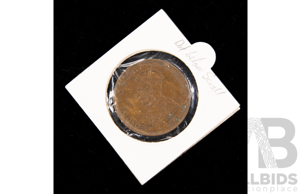 Australian 1919 KGV Penny, Dot Below Scroll