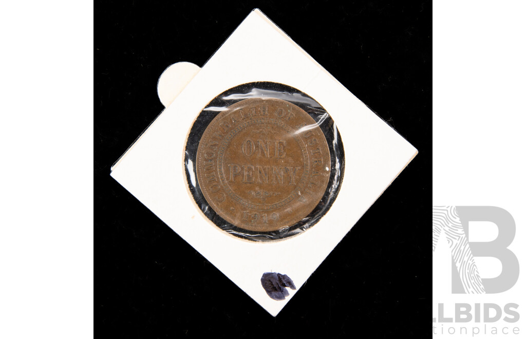 Australian 1919 KGV Penny, Dot Below Scroll