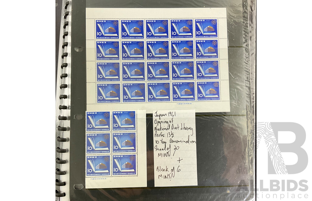 Album of Vintage Japanese Mint Stamp Sheets, Blocks and First Day Covers, Examples Spanning 1957 to 1963