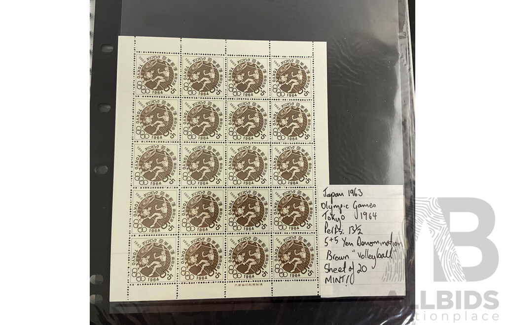 Album of Vintage Japanese Mint Stamp Sheets, Blocks and First Day Covers, Examples Spanning 1957 to 1963