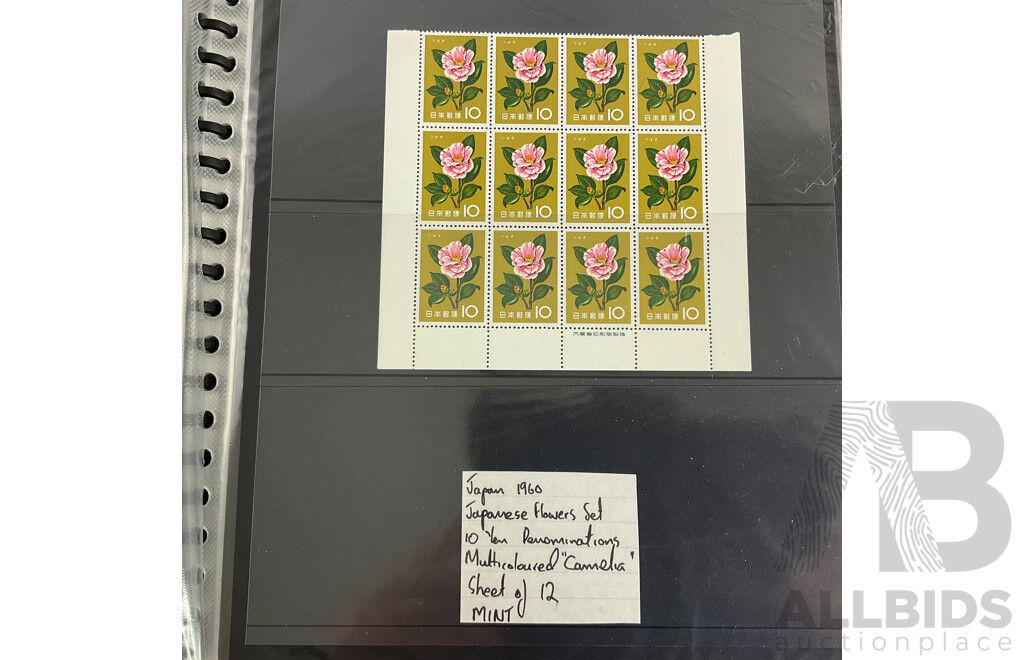 Album of Vintage Japanese Mint Stamp Sheets and Blocks, Examples Spanning 1959 to 1960