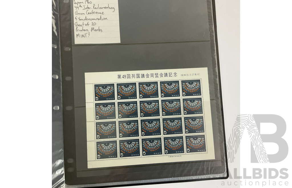Album of Vintage Japanese Mint Stamp Sheets and Blocks, Examples Spanning 1959 to 1960