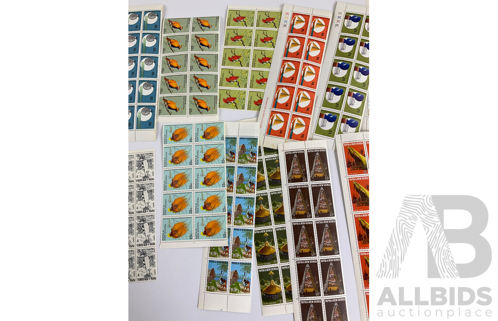 Collection of Papua New Guinea Early 1970's Mint Stamp Blocks Includings Sets/Part Sets
