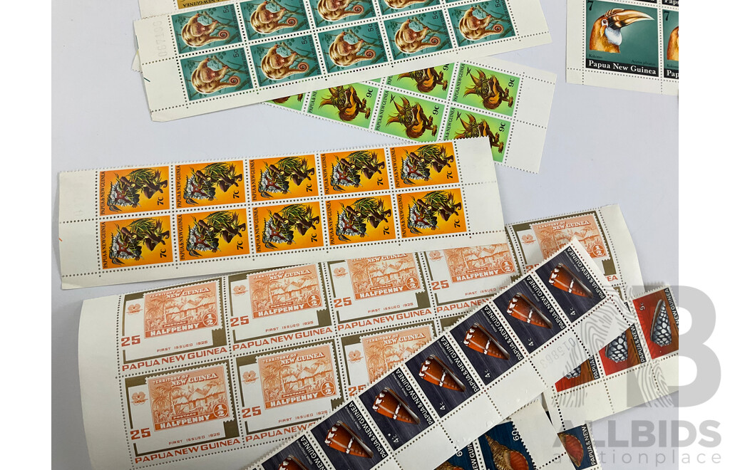 Collection of Papua New Guinea Stamp Strips and Blocks, Sets, Part Sets Examples Spanning 1952 to 1973