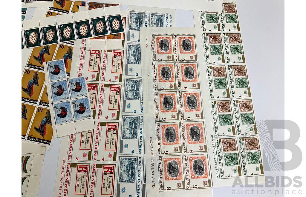 Collection of Papua New Guinea Stamp Strips and Blocks, Sets, Part Sets Examples Spanning 1952 to 1973