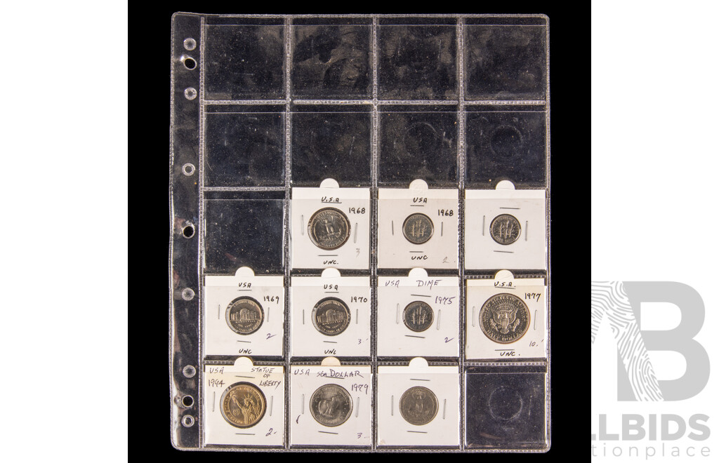 Collection of Canadian and USA Vintage Coins Including UNC Dimes, UNC 1977S Kennedy Half Dollar, Beaver and Bunny Nickles