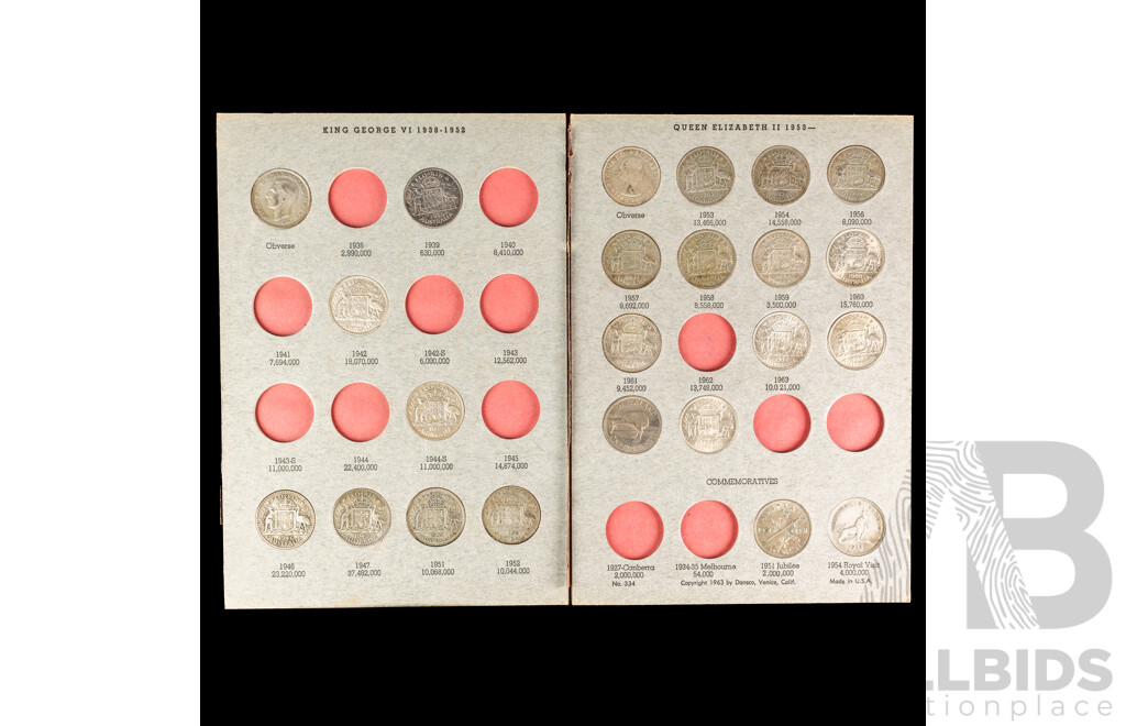 Album of Australian KGVI/QE2 Silver Florins, Partially Filled, Examples Spanning 1939 to 1963